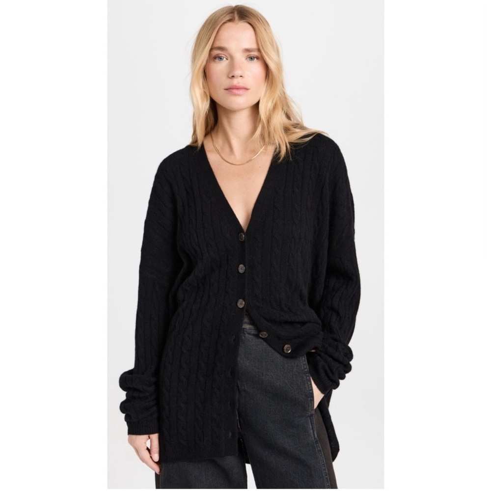Reformation giusta black oversized Cashmere Cableknit Vneck Long Cardigan
